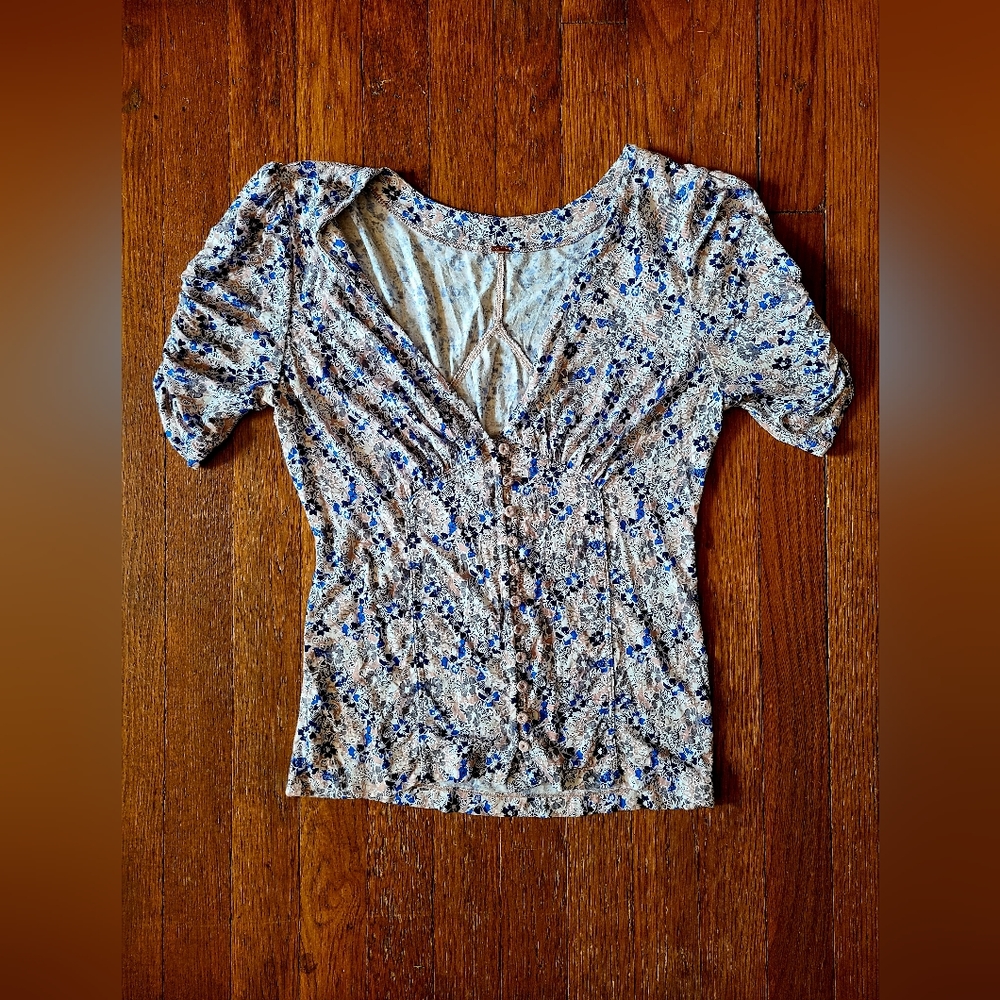 Free People Blue Floral Top